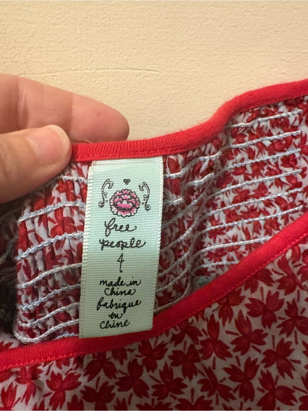 Free People Red/Blue Ditsy Floral Leaf Sash Tube Strapless Dress, Size 4 - Picture 2 of 7